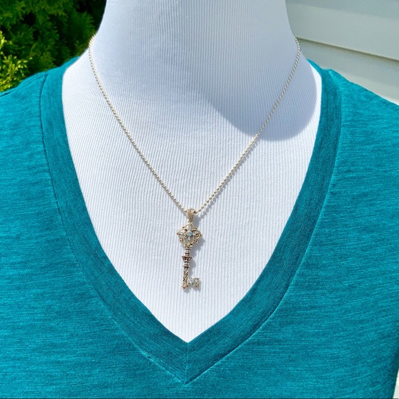 Silvertone Key Pendant on Sterling Chain - Picture 3 of 6